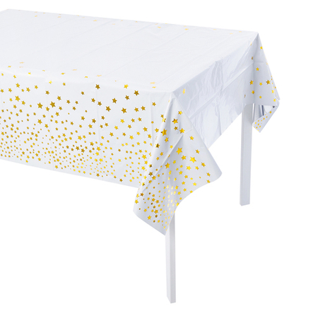 Скатерть полиэтиленовая в белом цвете с золотыми звездами, 137×183 см