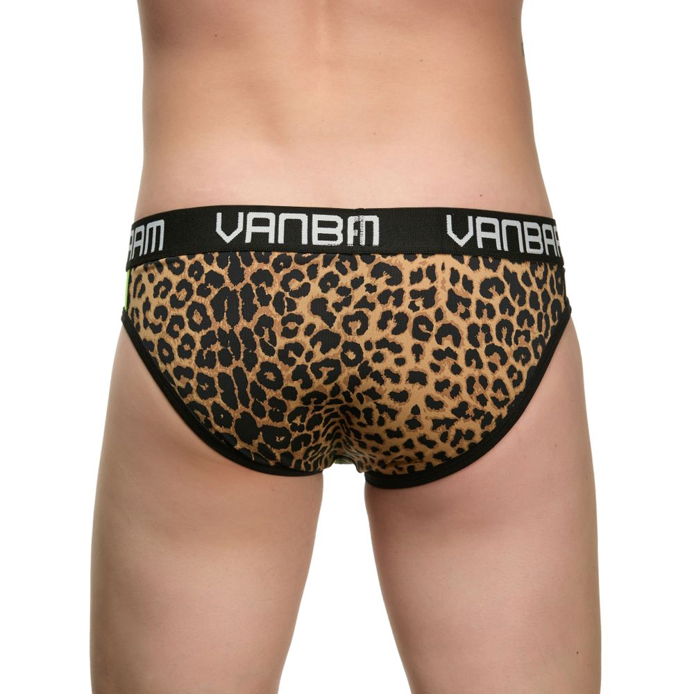 Мужские трусы слипы леопардовые с салатовой вставкой Van Baam