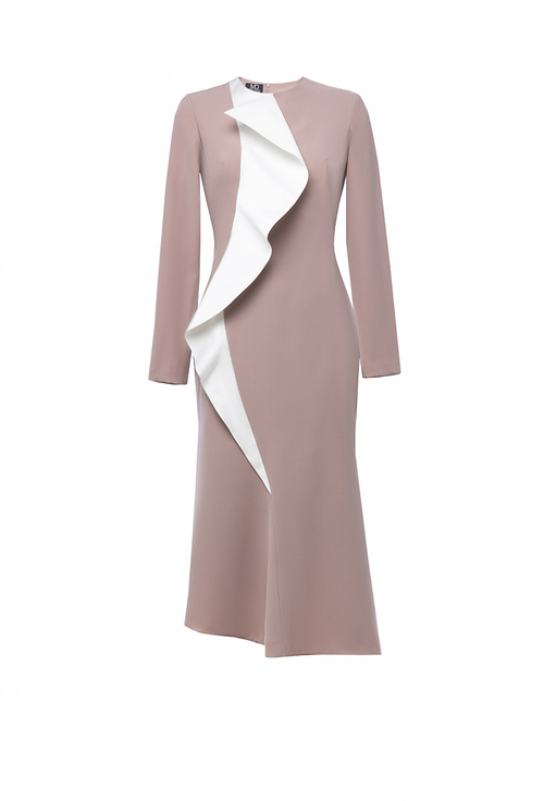 Платье-футляр из крепа с юбкой гаде бежевое 08-03-23 FW