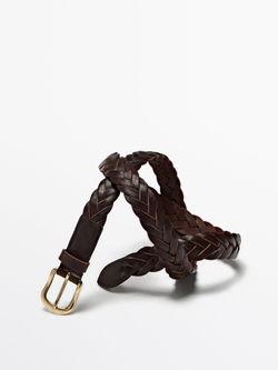 Massimo Dutti Плетеный ремень из кожи, коричневый