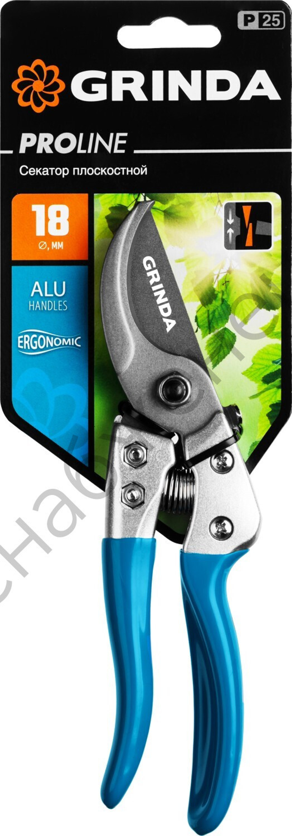 GRINDA P-25, 200 мм, закаленная сталь, эргономичные алюминиевые рукоятки, виниловое покрытие, плоскостной секатор, PROLine (423425)