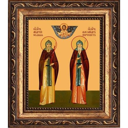 Александр Пересвет и Андрей Ослябя, преподобные схимонахи. Икона на холсте.