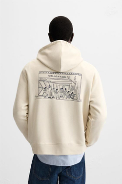 ZARA ХУДИ С ПРИНТОМ, ЭКРЮ