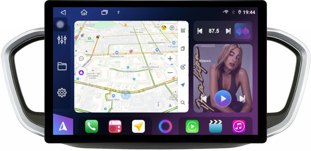 Магнитола для Lada Vesta NG 2023+ (без ШГУ, рамка серебристо-черная 9) - FarCar BX877 монитор 13" 2K QLED на Android 13, TS10, 6+128, CarPlay, 4G SIM-слот