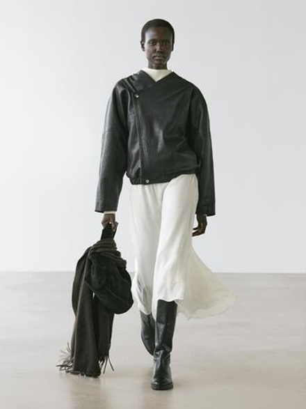 Massimo Dutti Кожаный бомбер, черный