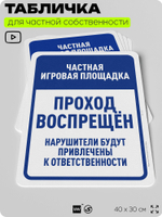 Табличка для частной территории "Частная игровая площадка, проход воспрещен", на дом, для участка, организаций, предупреждающая, 40х30 см, Silver Plane x Айдентика Технолоджи