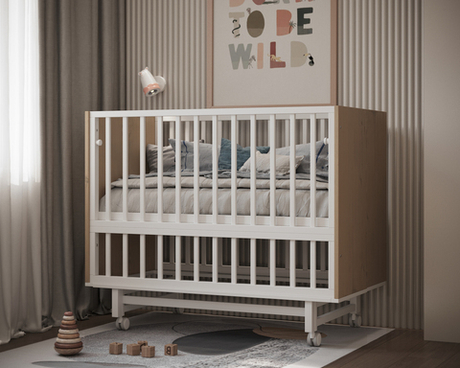 Детская кроватка для новорожденных на маятнике Cambridge белый/дуб