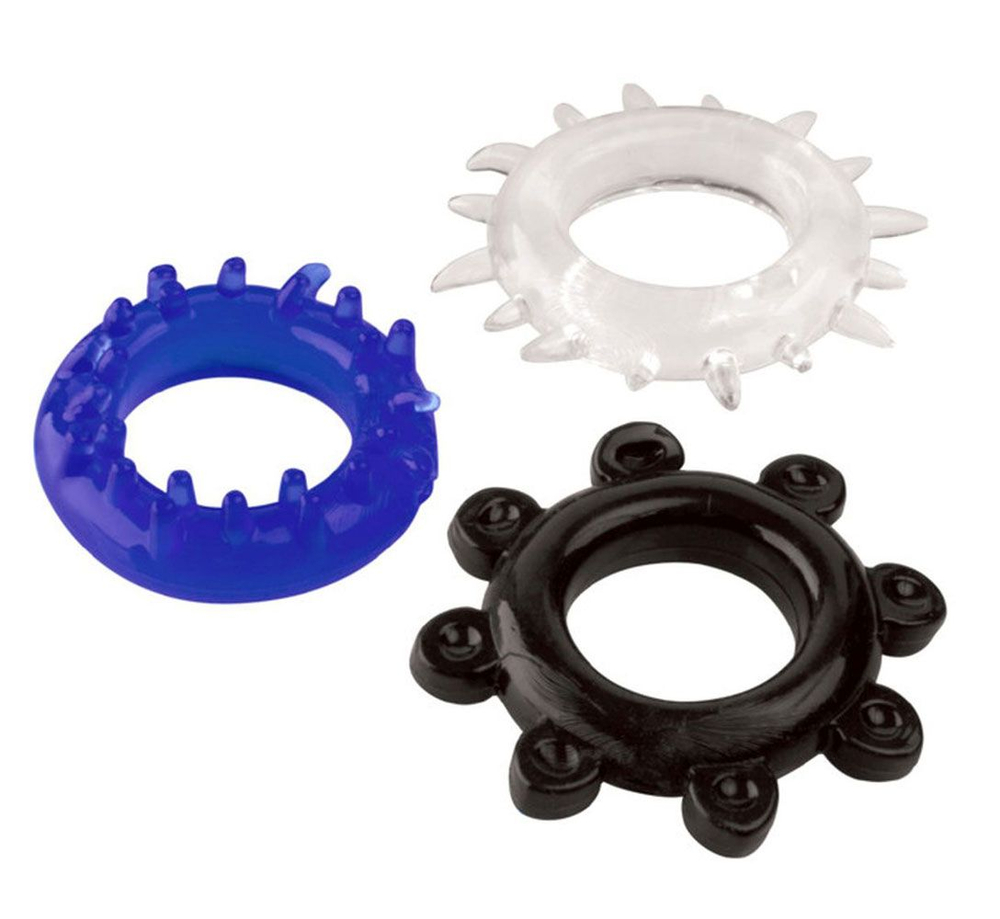 Набор из 3 эрекционных колец разного цвета и рельефа (Цвет: прозрачный)
