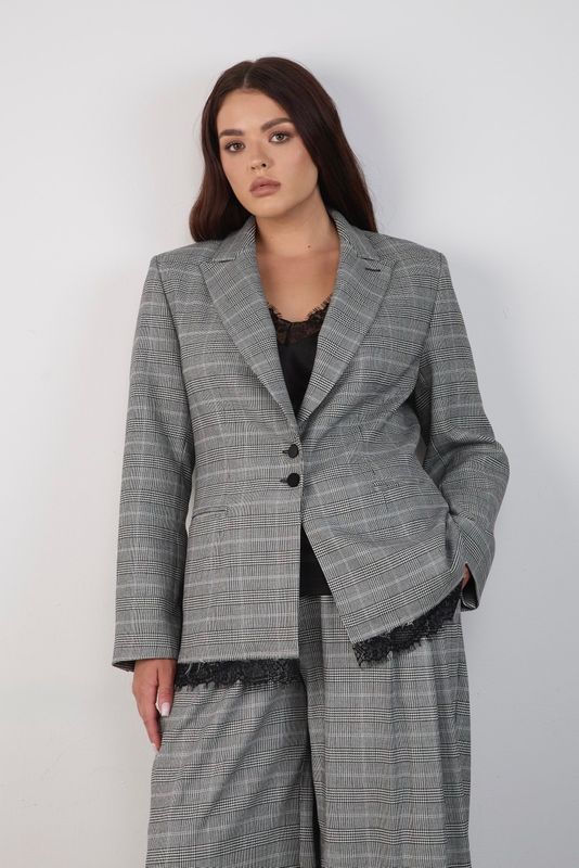 Жакет однобортный, серый в клетку
