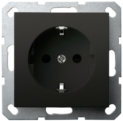 Розетка SCHUKO© с защитными шторками 16A 250V~ 2P+T, цвет черный матовый (soft touch)