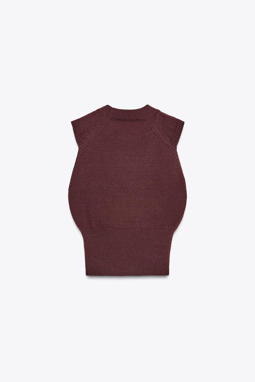 ZARA ТОП ИЗ ТРИКОТАЖА БЕЗ РУКАВОВ, БАКЛАЖАННЫЙ