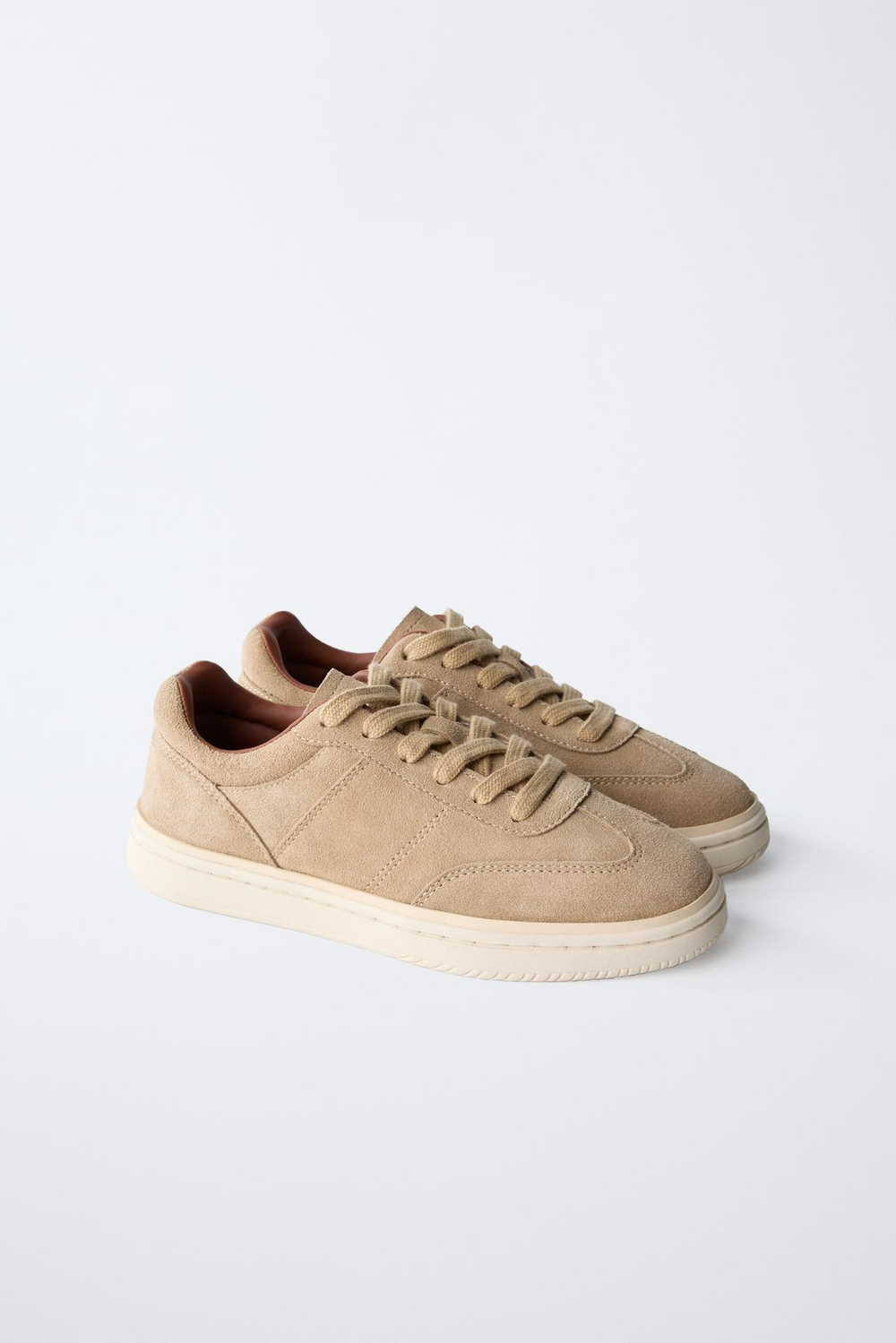 ZARA КОЖАНЫЕ КРОССОВКИ, ПЕСОЧНО-КОРИЧНЕВЫЙ