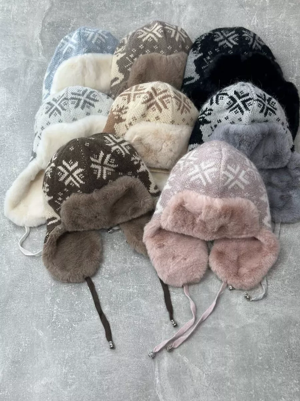 шапка зимняя ушанка вязаная с мехом