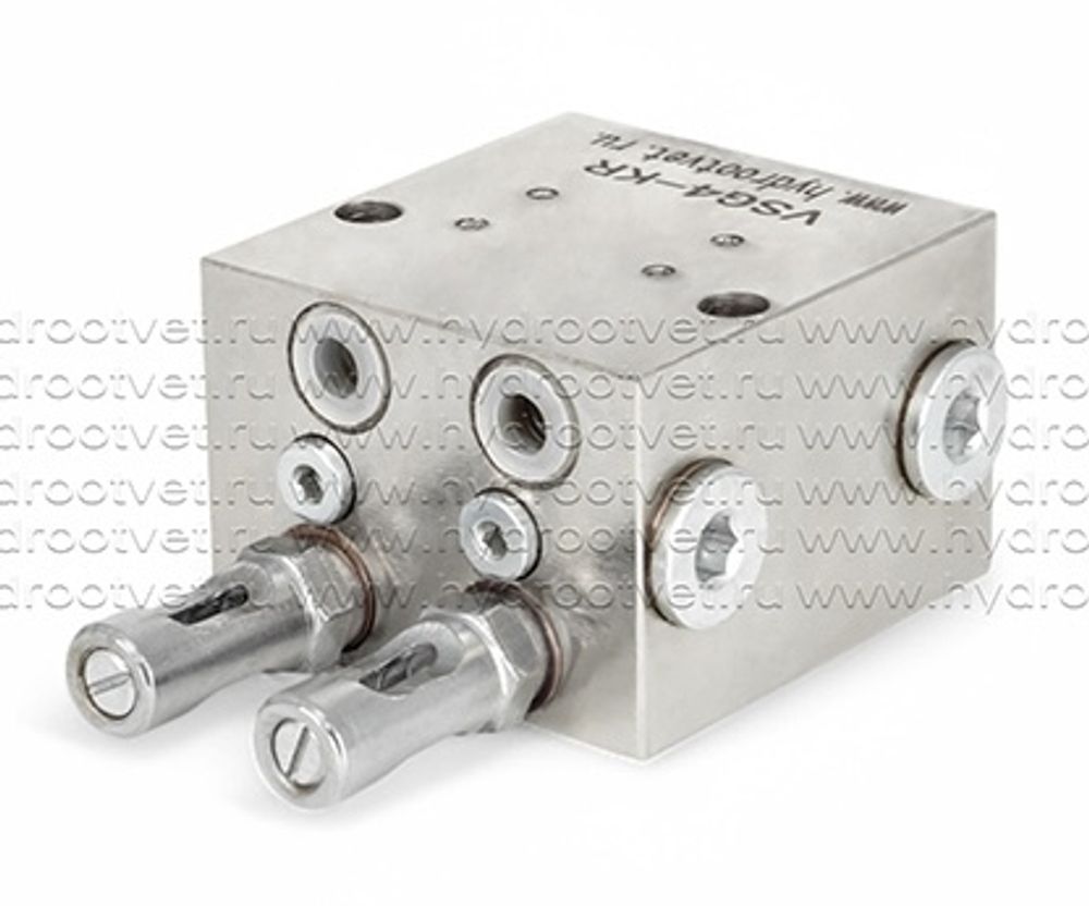 VSG4-KR - Питатель для двухлинейных систем смазки с рабочим давлением 400 бар, количество выходов 4, максимальная доза 2,3 мл/цикл, с регулятором и индикатором