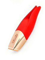 Красный мини-вибратор с раздвоенным кончиком - 12,3 см. (Цвет: красный)
