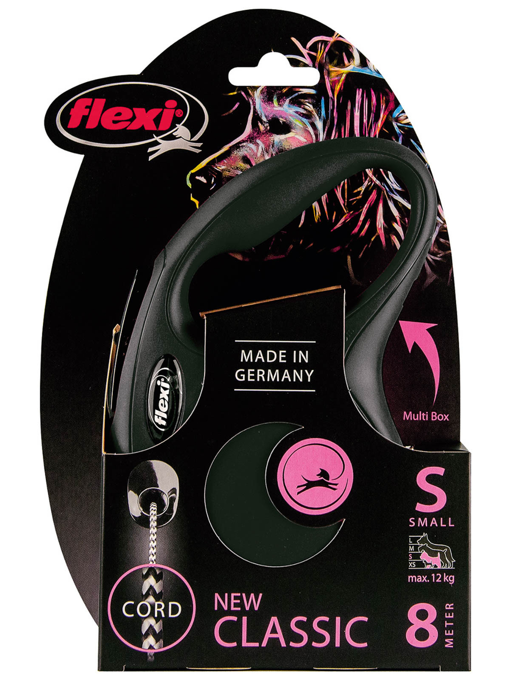 Поводок-рулетка Flexi New Classic S. Трос 8 м. для собак до 12 кг. Черный