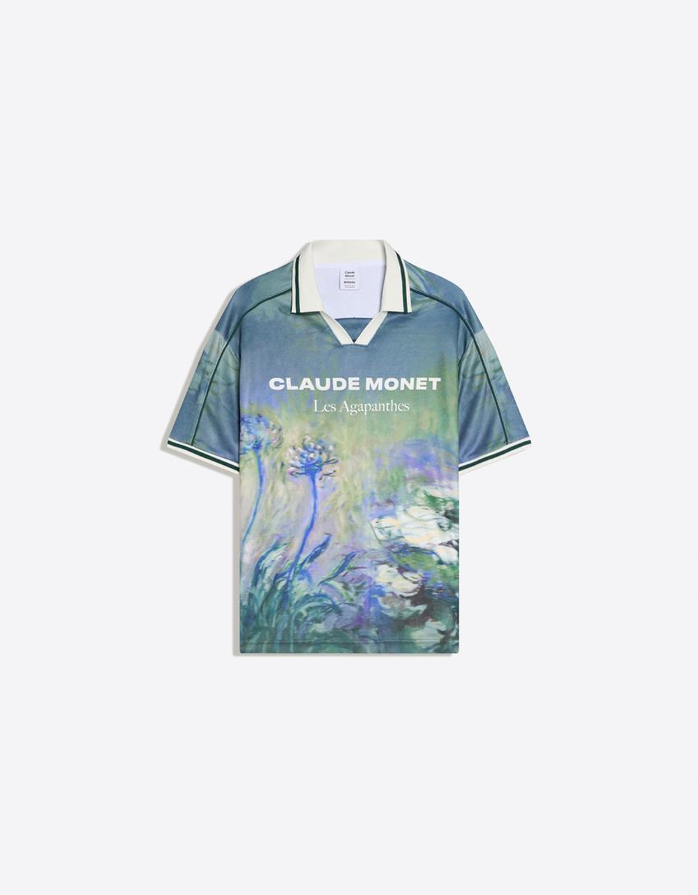 BERSHKA Поло с короткими рукавами Claude Monet, зеленый