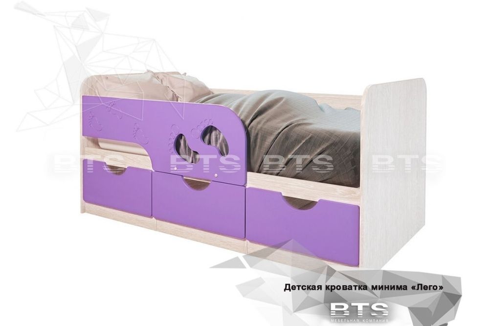 Минима Лего (BTS) Кровать детская (лиловый сад)