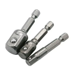 Адаптеры, переходники для шуруповерта под торцевые головки 1/4", 3/8", 1/2", длина 50 мм, комплект 3 шт
