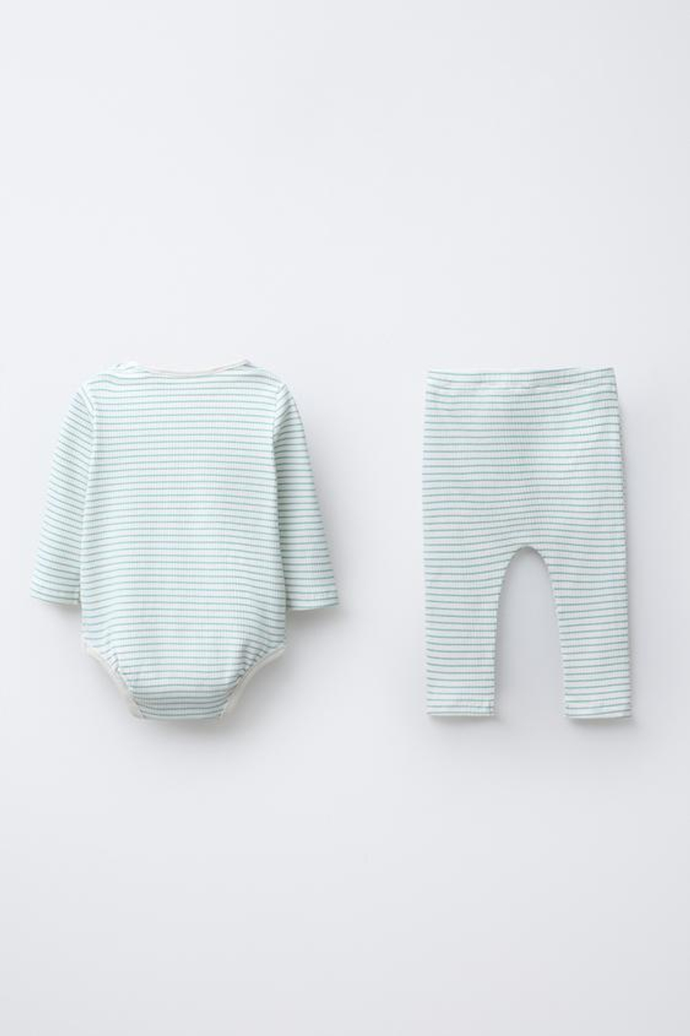 ZARA КОМПЛЕКТ ИЗ БОДИ И ЛЕГИНСОВ В ПОЛОСКУ, БЕЛЫЙ/ЗЕЛЕНЫЙ