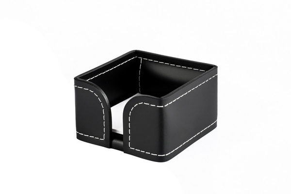 Лоток для блока бумаги из кожи цвет черный с белой нитью