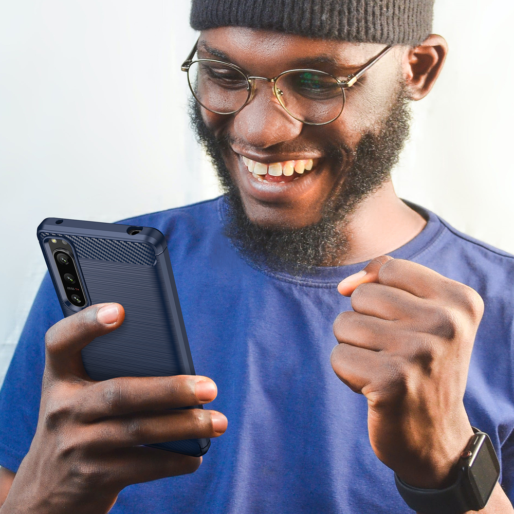 Чехол синего цвета в стиле карбон для Sony Xperia 5-IV Mark 4, серии Carbon от Caseport