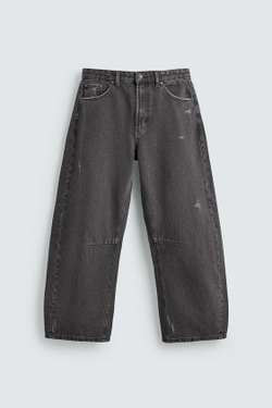 ZARA БРЮКИ BARREL FIT С ЭФФЕКТОМ ПОТЕРТОСТИ, ТЕМНО-СЕРЫЙ