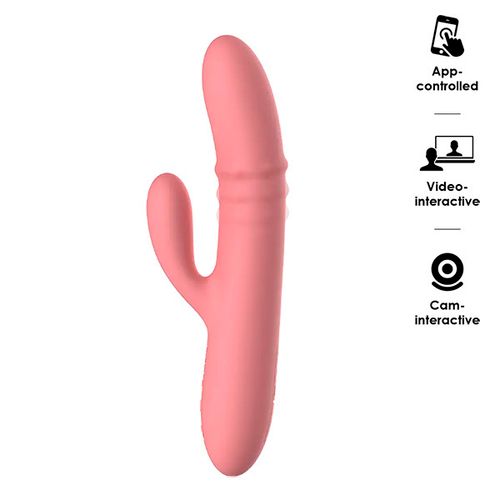 Розовый интерактивный вибратор-кролик 19,5см с кольцом из бусин Svakom Mora Neo SA376A