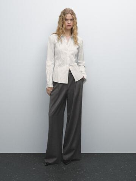 Massimo Dutti Брюки из смесовой шерсти с двойными вытачками, темно-серый
