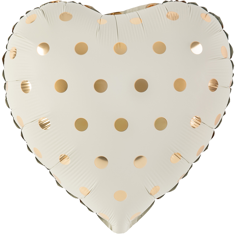 Купить фольгированное сердце кремового цвета  в золотой горошек