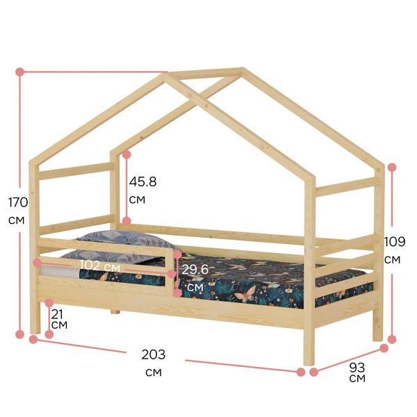 Кровать домик Альков 90x200 см односпальная, из массива сосны, без отделки