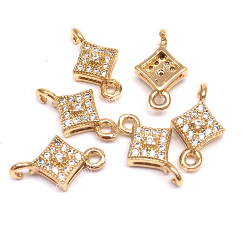 Коннектор с фианитами "Ромб" 12х7 мм, позолота