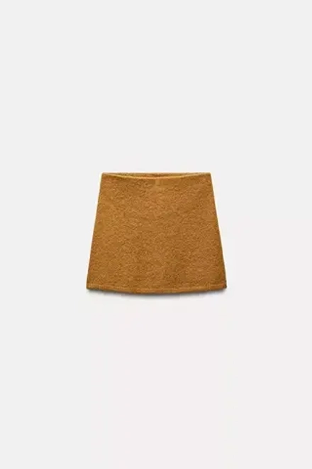 ZARA МИНИ-ЮБКА ИЗ ШЕРСТИ И АЛЬПАКИ, ГОРЧИЧНЫЙ