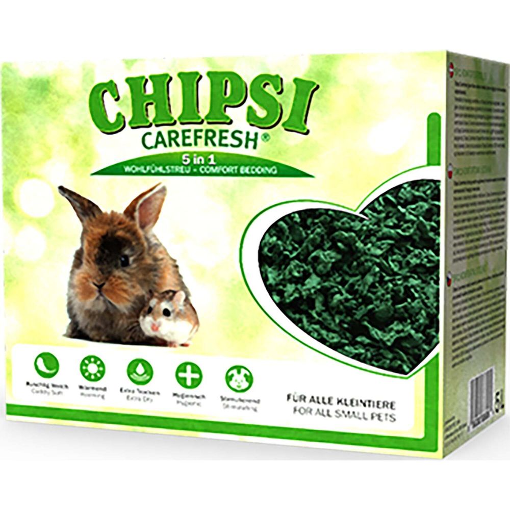 Наполнитель Chipsi Carefresh Forest Green подстилка для мелких домашних животных и птиц, бумажный, зеленый, впитывающий 5 л