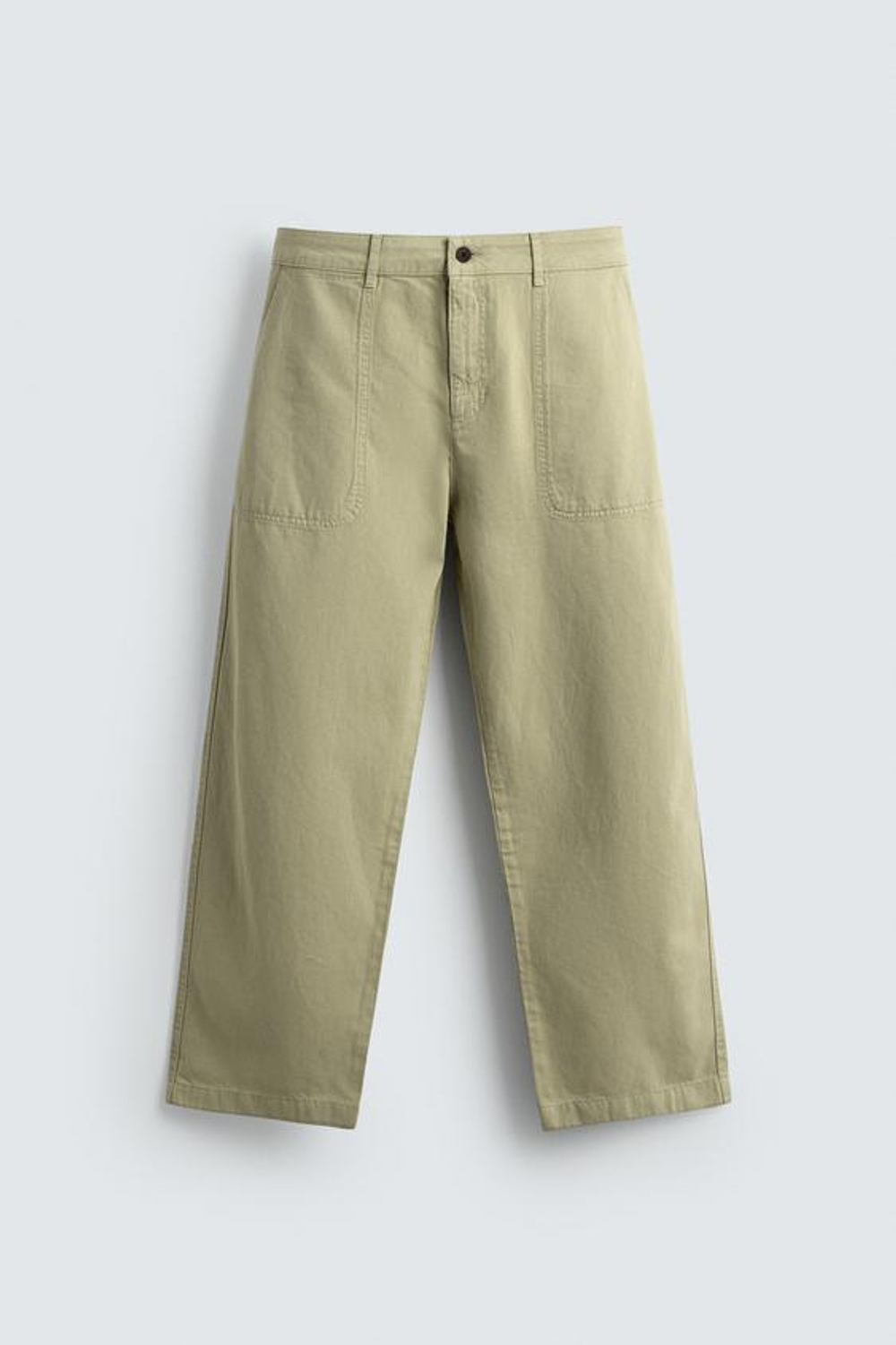 ZARA БРЮКИ STRAIGHT FIT С ЭФФЕКТОМ ПОТЕРТОСТИ, ЛИНЯЛЫЙ ЗЕЛЕНЫЙ
