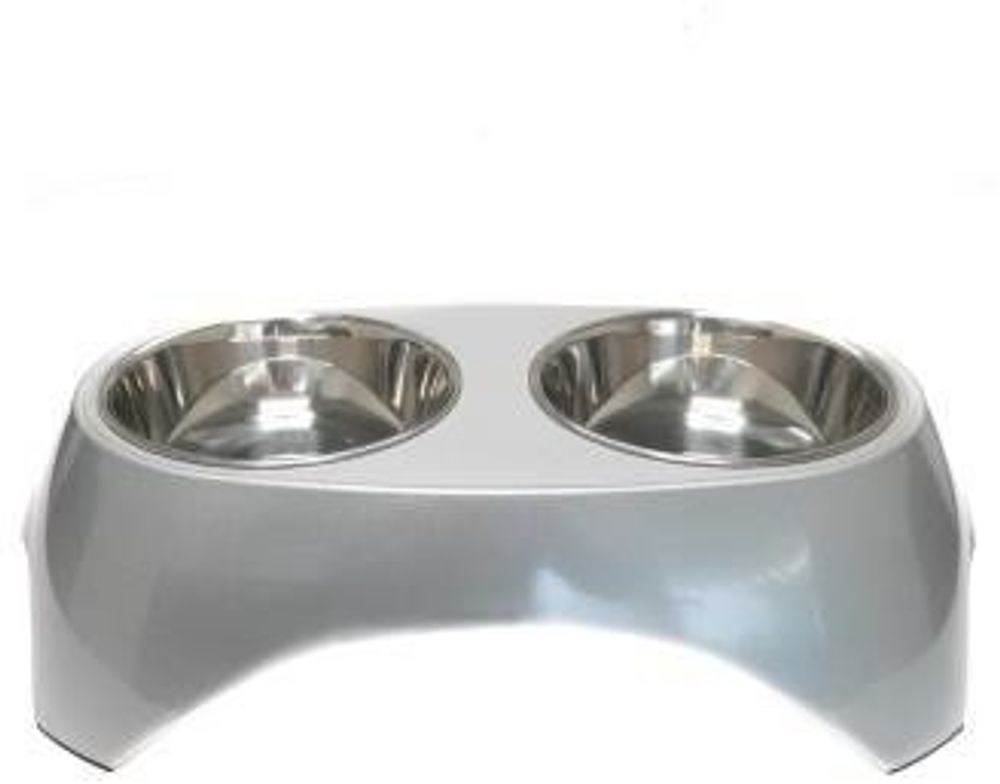 Миска двойная на меламиновой подставке Металлик, SuperDesign, 2х350 мл белая