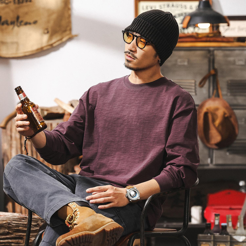 Мужская футболка с текстурой бамбука, с длинным рукавом, весна-осень.Оптом и в розницу