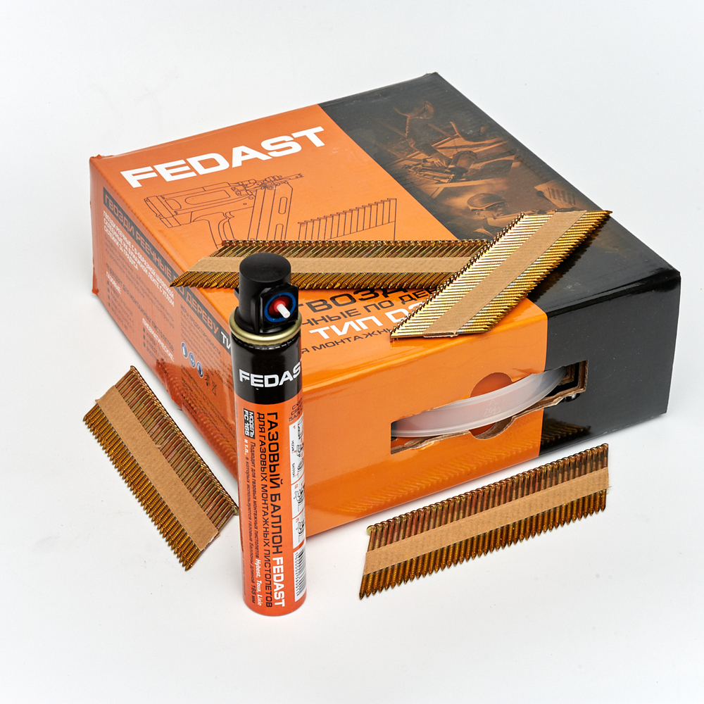 Реечные гвозди по дереву тип D34 (2,87х50, RIEG гальв. кольц. накат., 3000 шт/уп+3 баллона) FEDAST