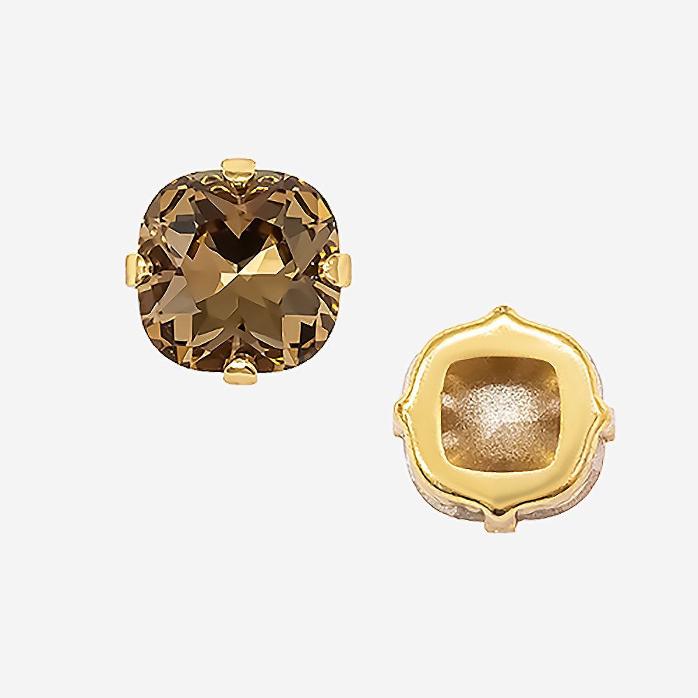 Кристалл Кушон (Сushion) в цапах, оттенок "Светло-дымчатый Топаз"/"Light Smoked Topaz", 9,2мм, позолота