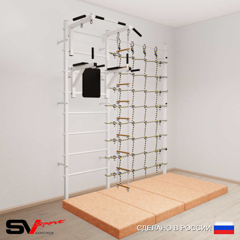 Шведская стенка Sv Sport 57240 (Турник стандарт/Брусья/Лестница/Мат 2м/Канатный лаз)