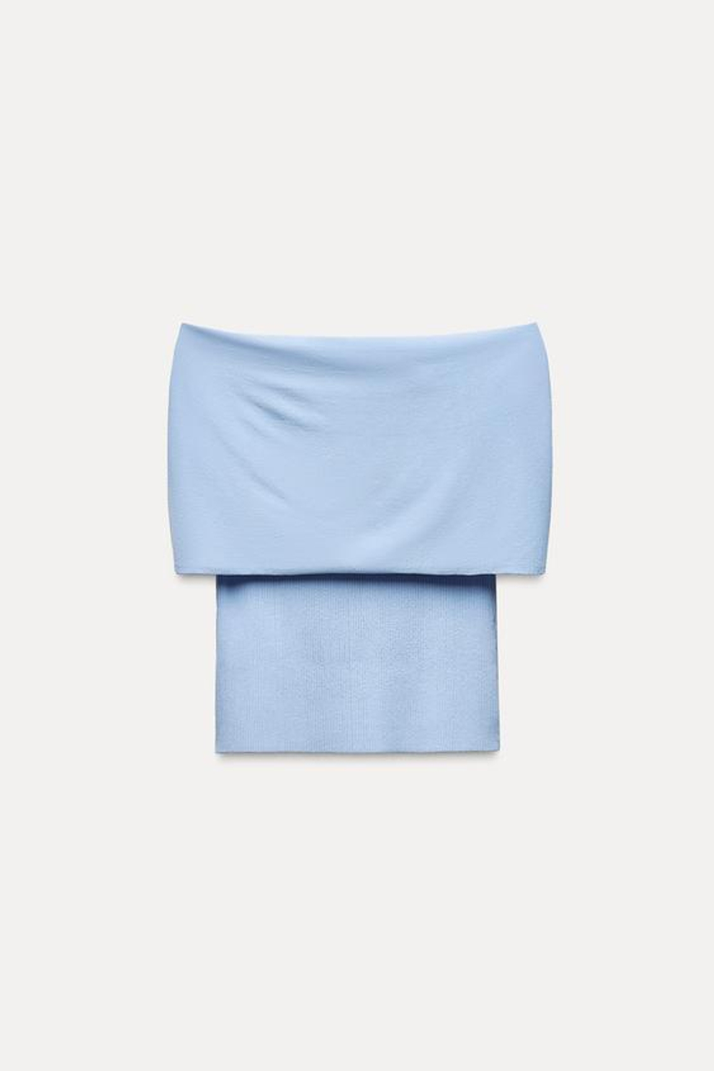 ZARA ТРИКОТАЖНЫЙ ТОП С ОТКРЫТЫМИ ПЛЕЧАМИ И МЕТАЛЛИЧЕСКИМ КОЛЬЦОМ, СИНИЙ