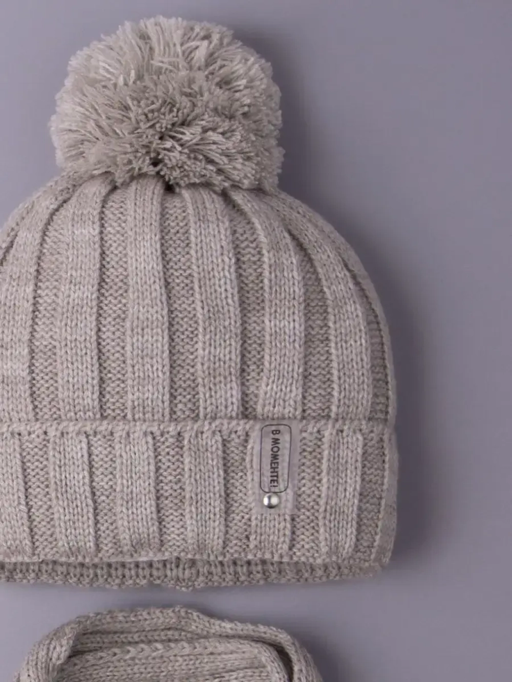 Шапка для девочки с шарфом осенние, бежевые