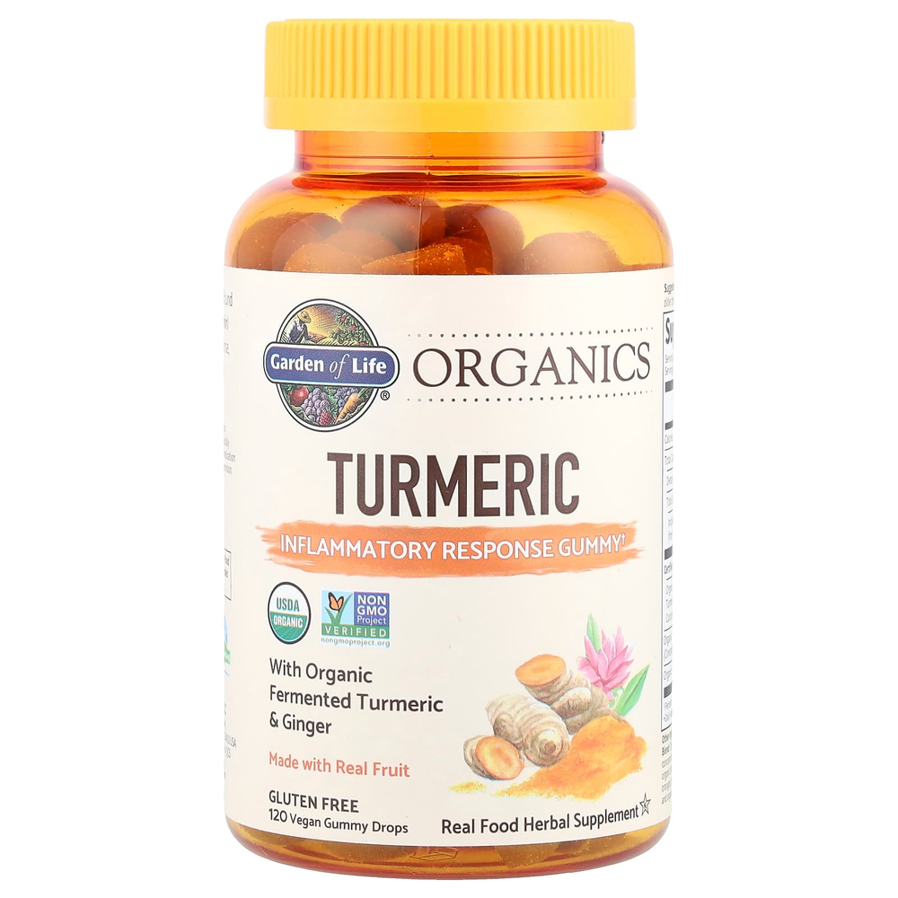 Garden of Life, Organics, жевательные таблетки с куркумой, 120 веганских жевательных таблеток