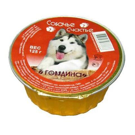 Консервы для собак Говядина в желе, 125г Собачье счастье, ламистер