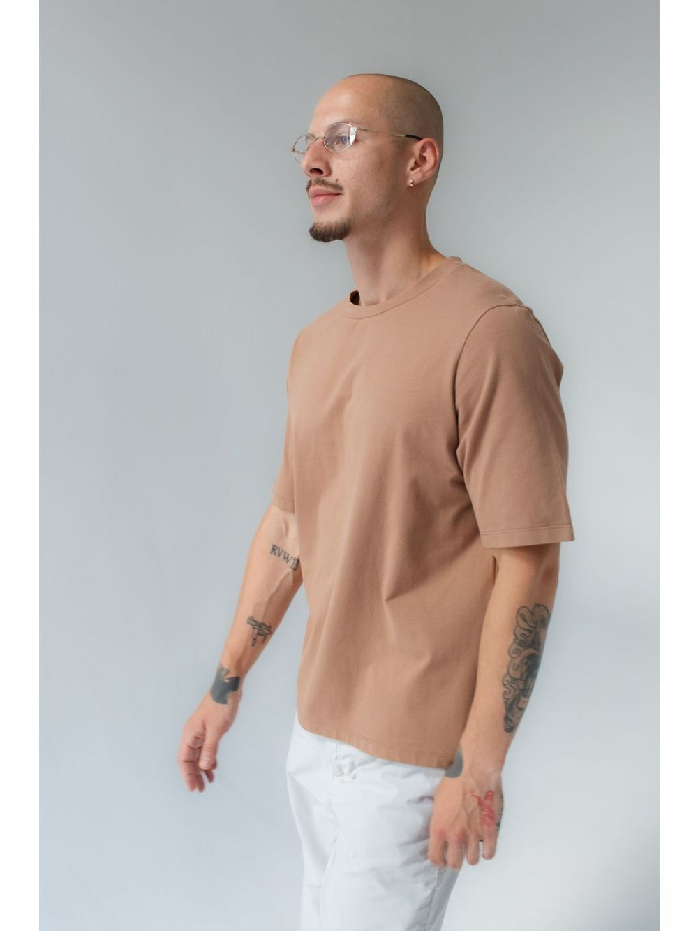 Футболка унисекс бежевая повседневная базовая оверсайз