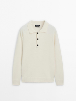 Massimo Dutti Свитер из 100% шерсти с воротником-поло, натуральный