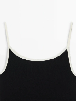 Massimo Dutti Хлопковый топ на бретелях с контрастной окантовкой, черный