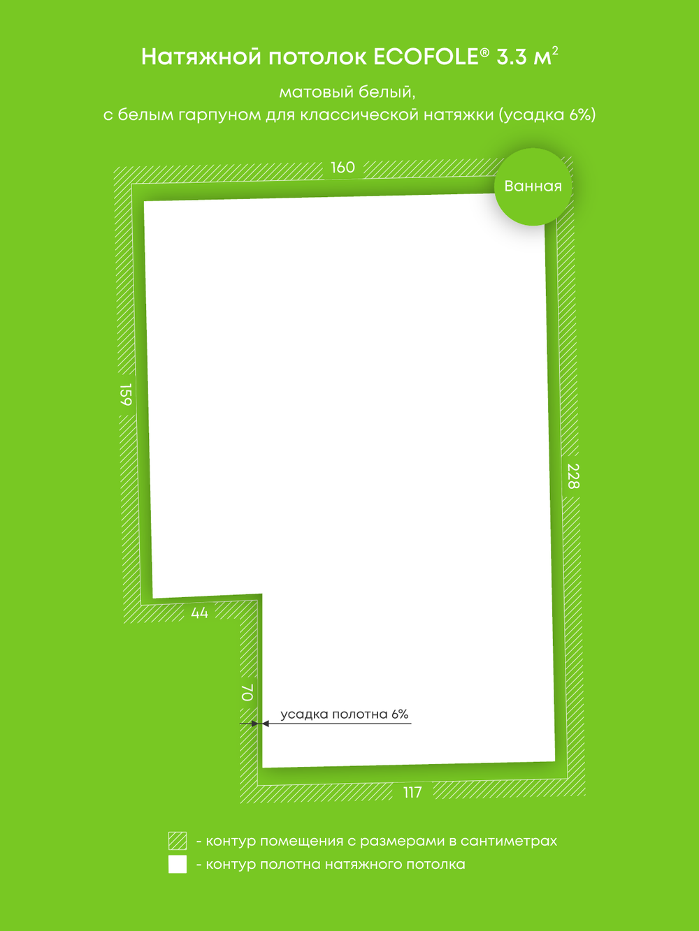 Натяжные потолки: 15.6 м2, 3.3 м2