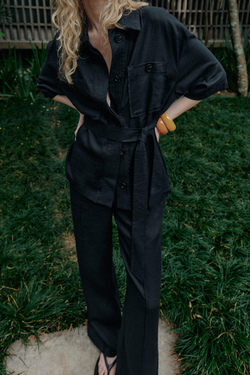 ZARA КУРТКА-САФАРИ ИЗ ЛЬНА С РЕМНЕМ, МОРСКОЙ СИНИЙ