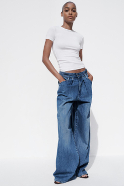 ZARA ФУТБОЛКА ИЗ ВИСКОЗЫ С КОРОТКИМИ РУКАВАМИ, БЕЛЫЙ